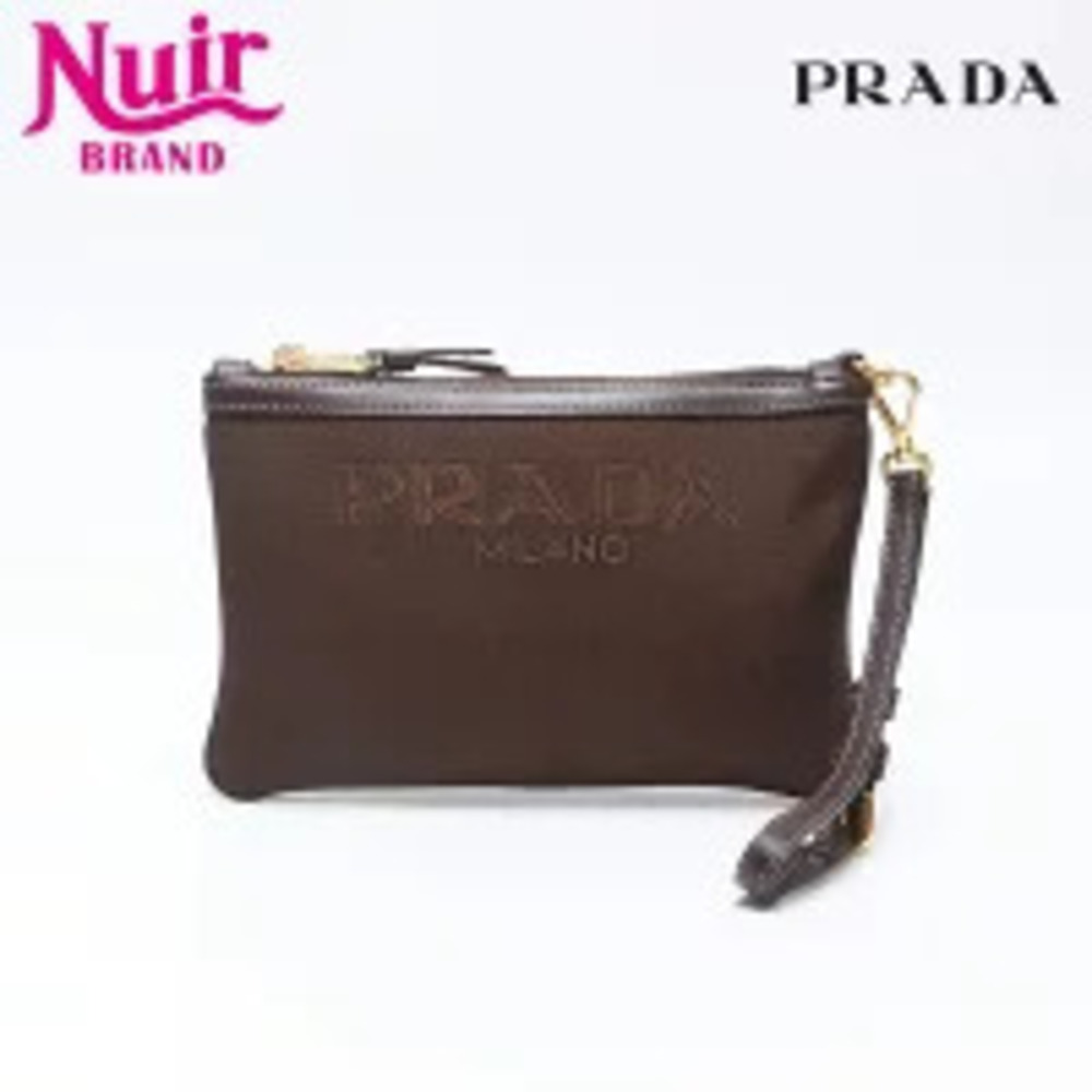 Prada Logo Canvas Clutch Brown